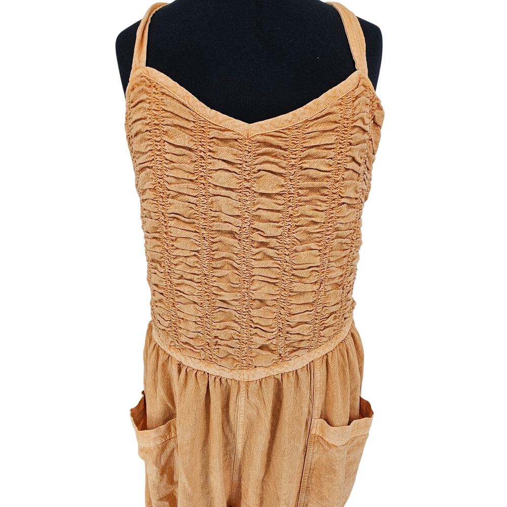 Free People Forever Always Melo Pearl Smocked Tie Back Wide Leg Boho Jumpsuit L - Picture 5 of 13